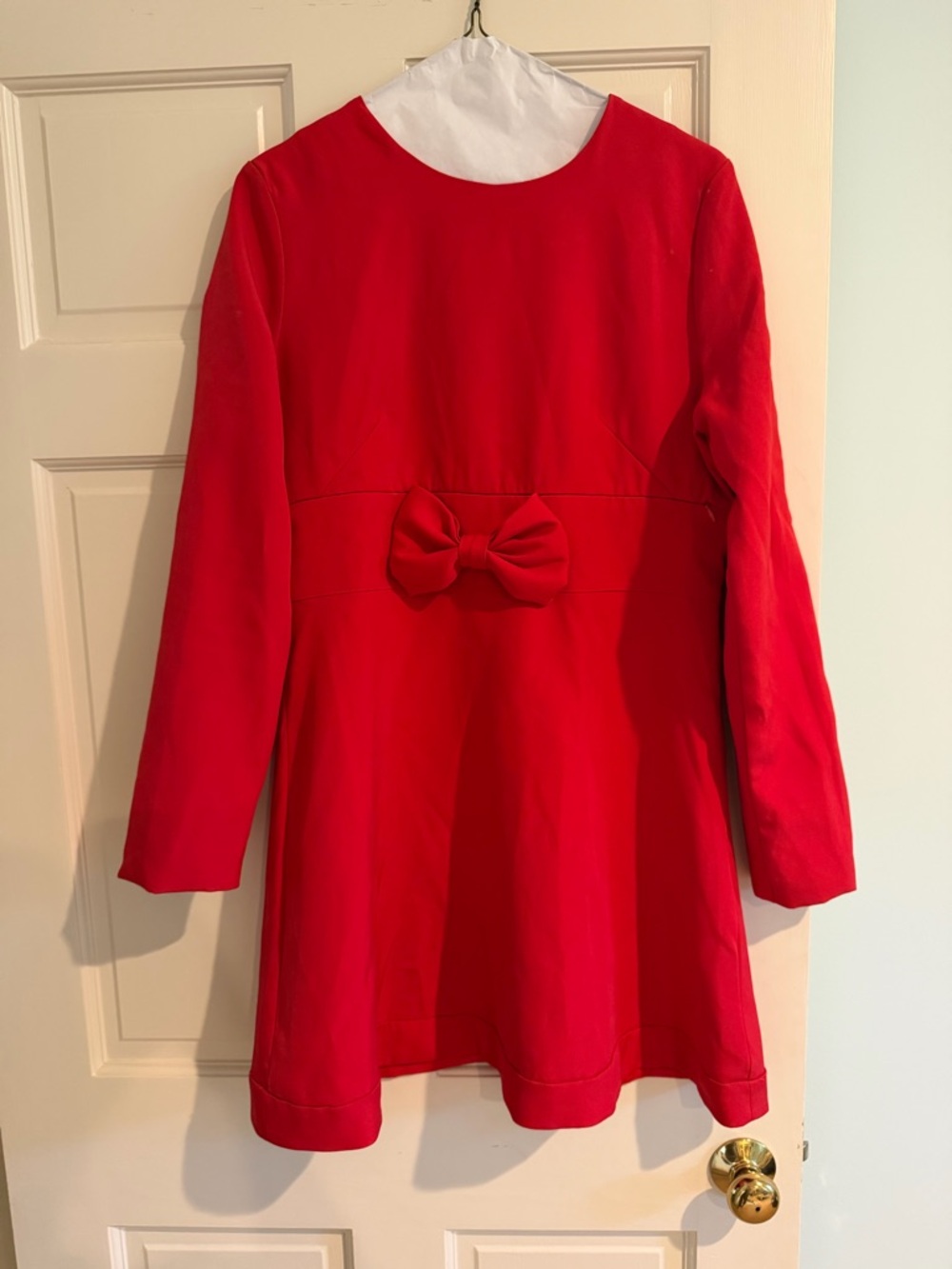 SHOPTHEMINT M Nursing friendly Red Long-Sleeve Bow-Accent A-Line Dress